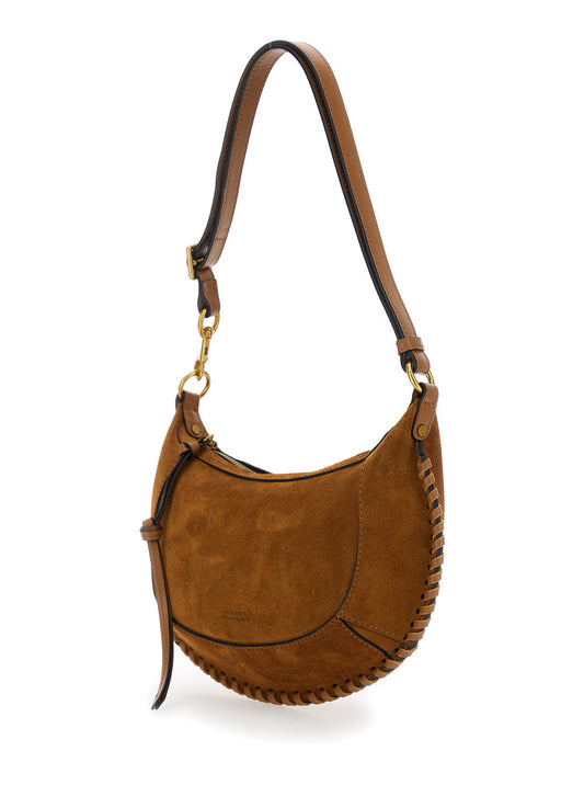 Isabel Marant Women Shoulder Bag 'Oskan Moon' With Logo Print On Front In Brown Suede For Women