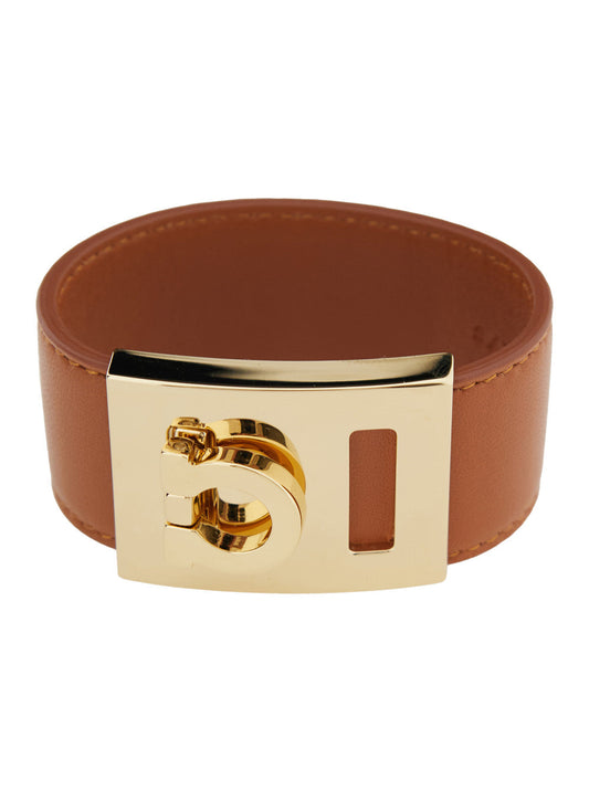 Ferragamo Women Hug Bracelet With Gancini Detail In Brown Smooth Leather For Women