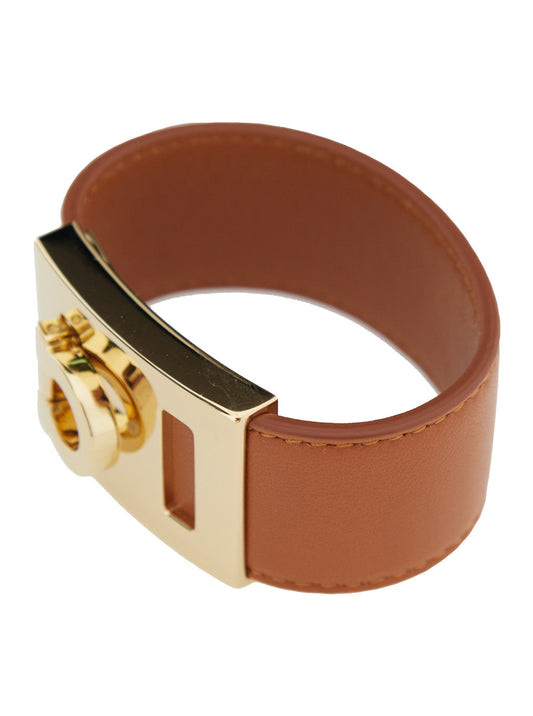 Ferragamo Women Hug Bracelet With Gancini Detail In Brown Smooth Leather For Women