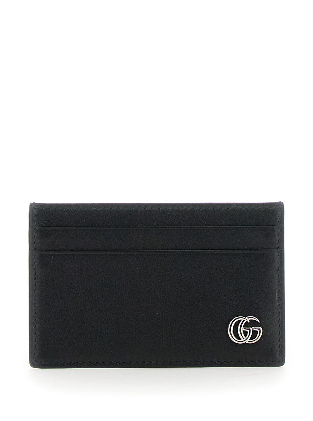 Gucci Men Card Holder With Gg Plate On The Front In Black Leather For Men