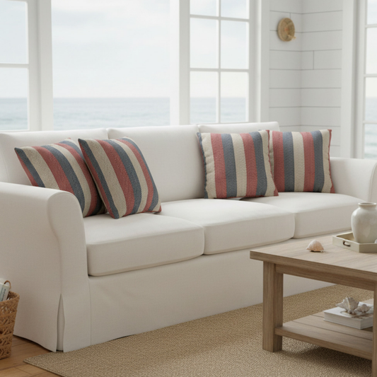Americana Cabana Stripe Pillow Cover — Designed to bring effortless East Coast charm to beds, sofas, and sunrooms alike.