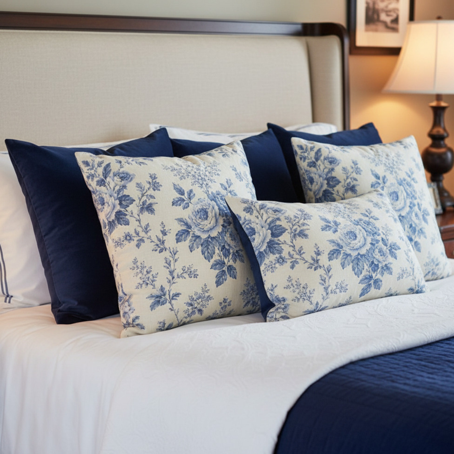 Heirloom Garden Blue Rose Throw Pillow Cover
