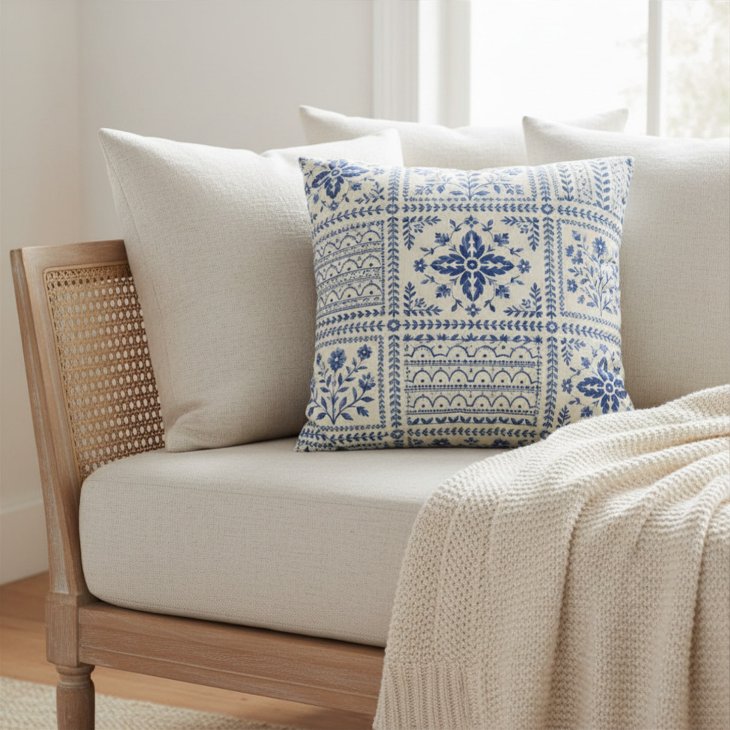 Nantucket Blue Block Print Pillow Cover