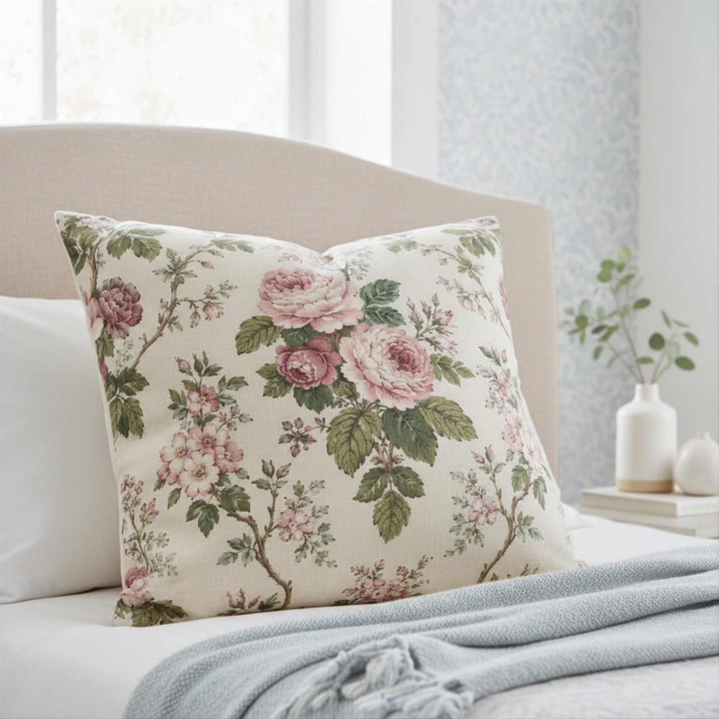 Heirloom Garden Vintage Pink Rose Pillow Cover