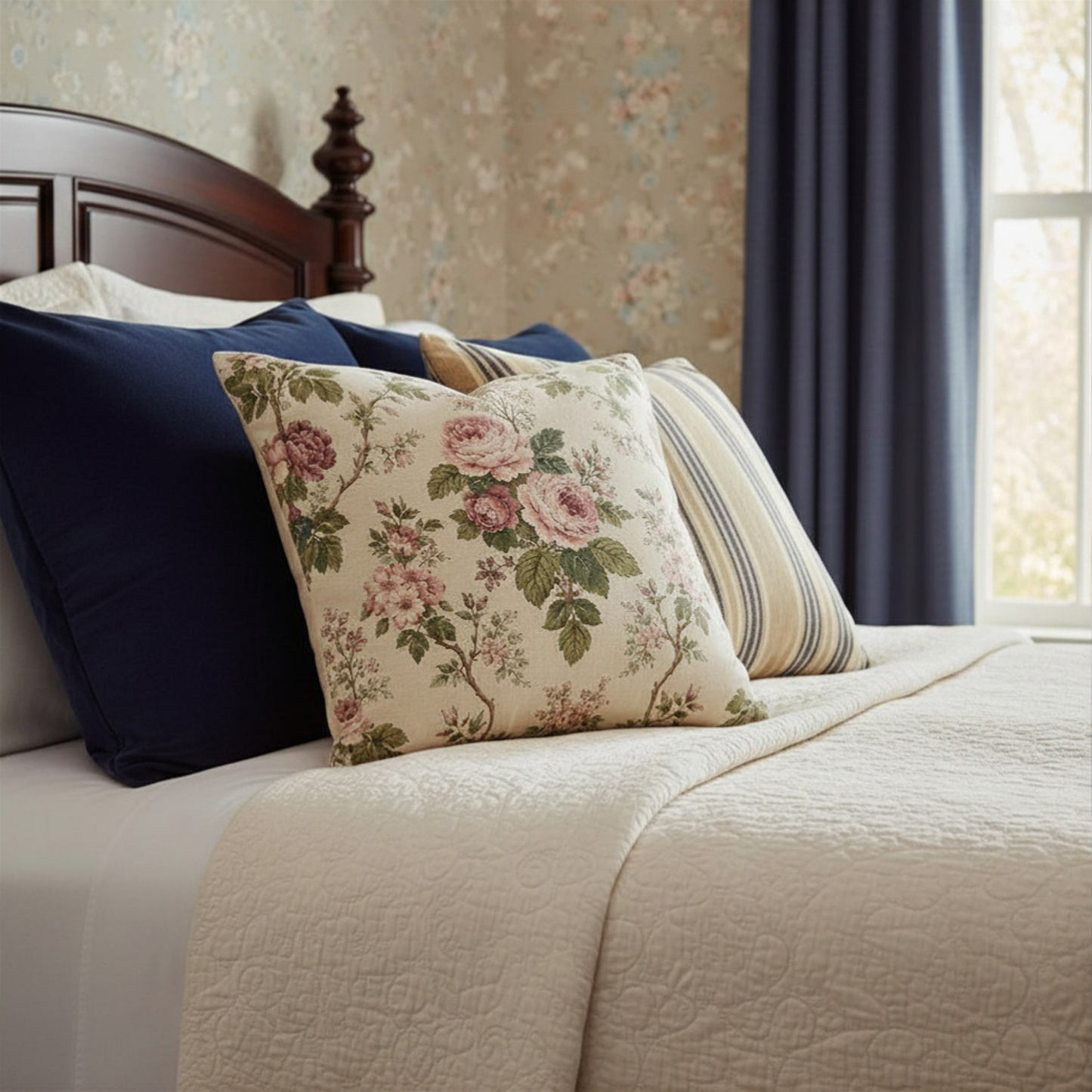 Heirloom Garden Vintage Pink Rose Pillow Cover