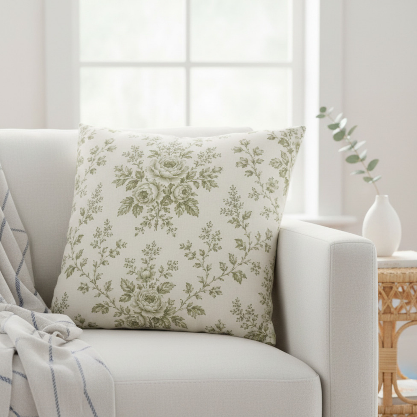 Heirloom Garden Sage Rose Throw Pillow Cover