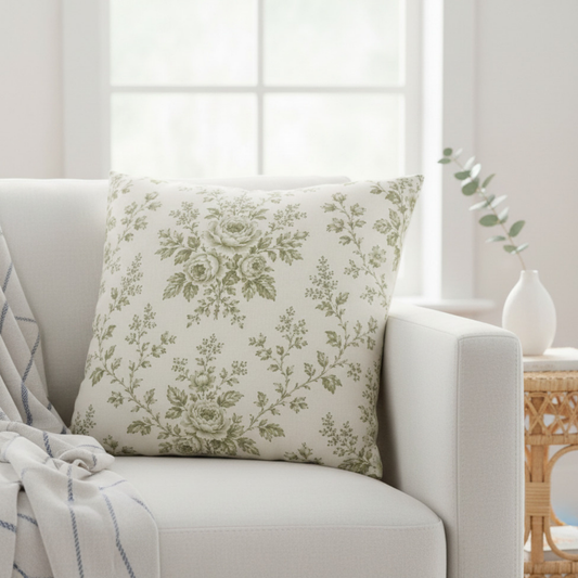 Heirloom Garden Sage Rose Throw Pillow Cover