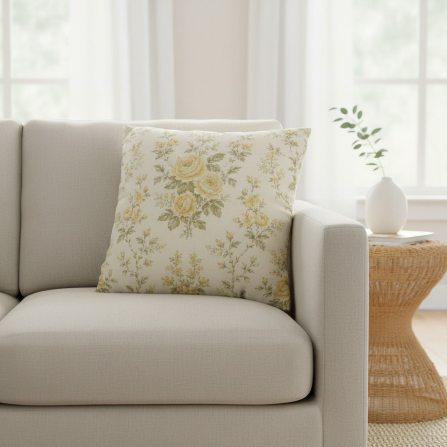 Heirloom Garden Lemon Rose Pillow Cover
