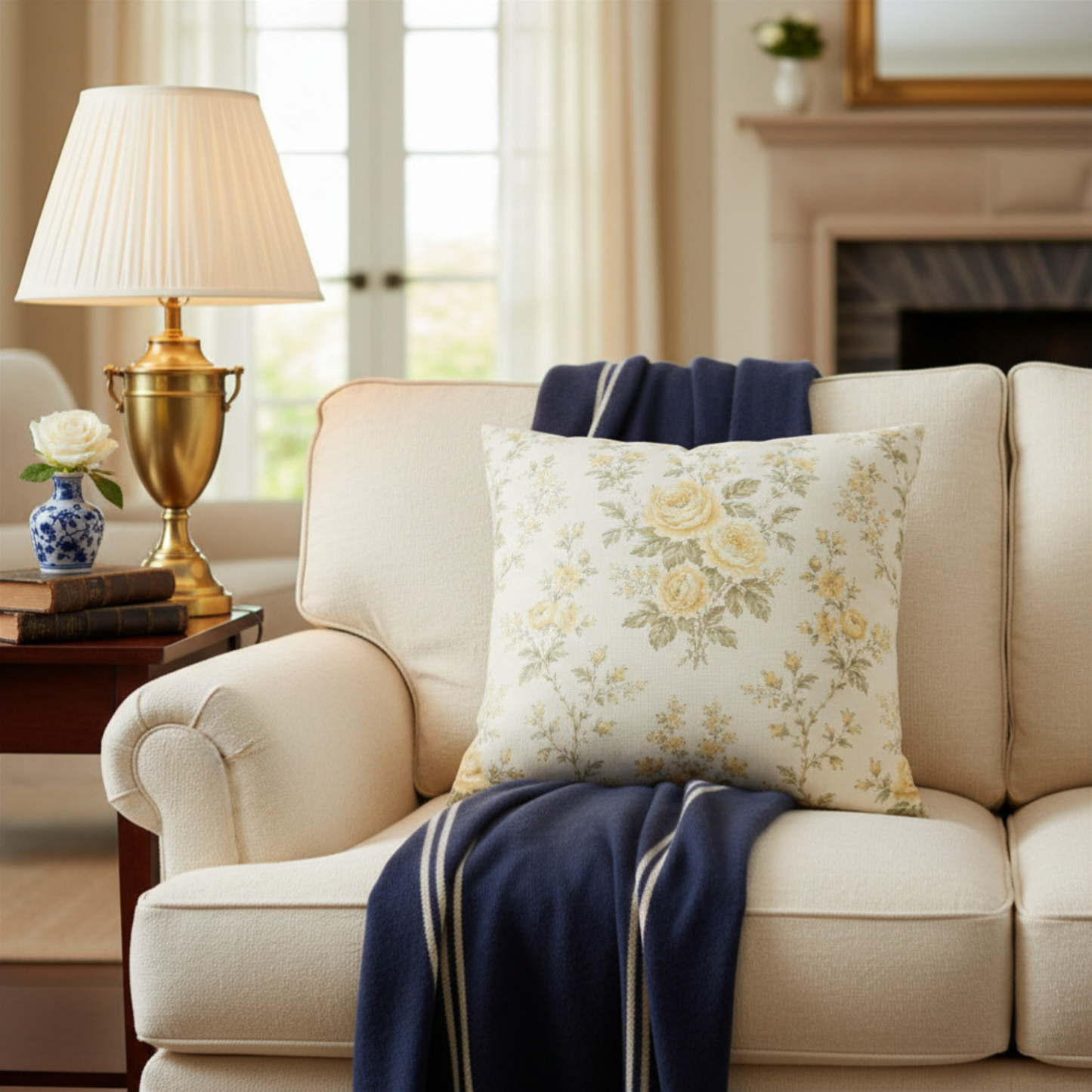 Heirloom Garden Lemon Rose Pillow Cover