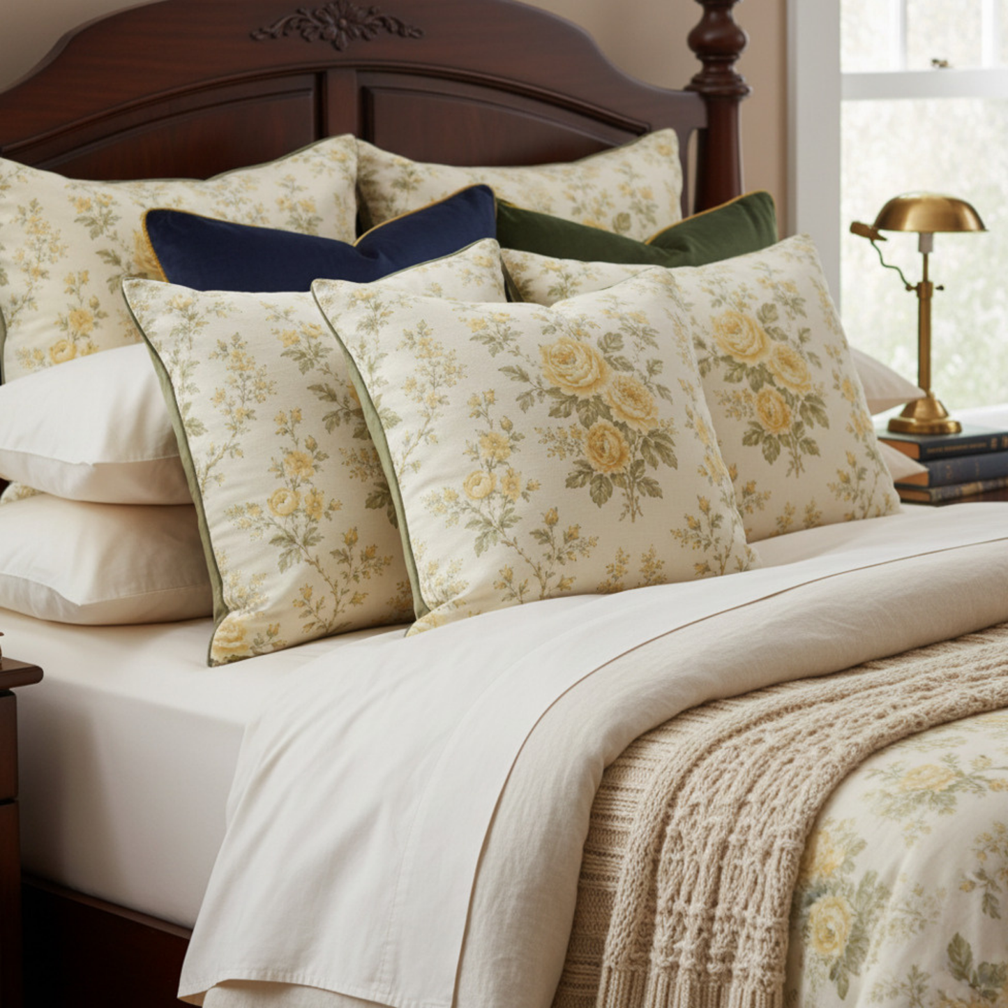 Heirloom Garden Lemon Rose Pillow Cover