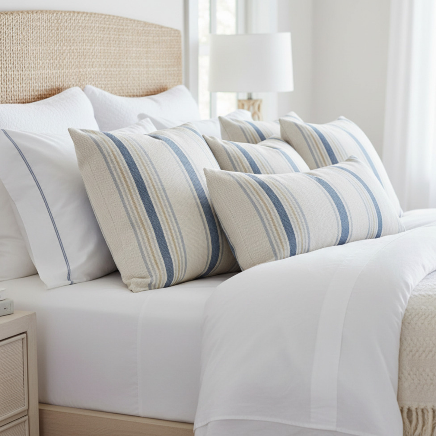 Nantucket Blue Stripe Throw Pillow Cover