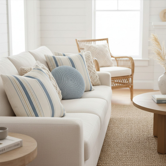 Nantucket Blue Stripe Throw Pillow Cover