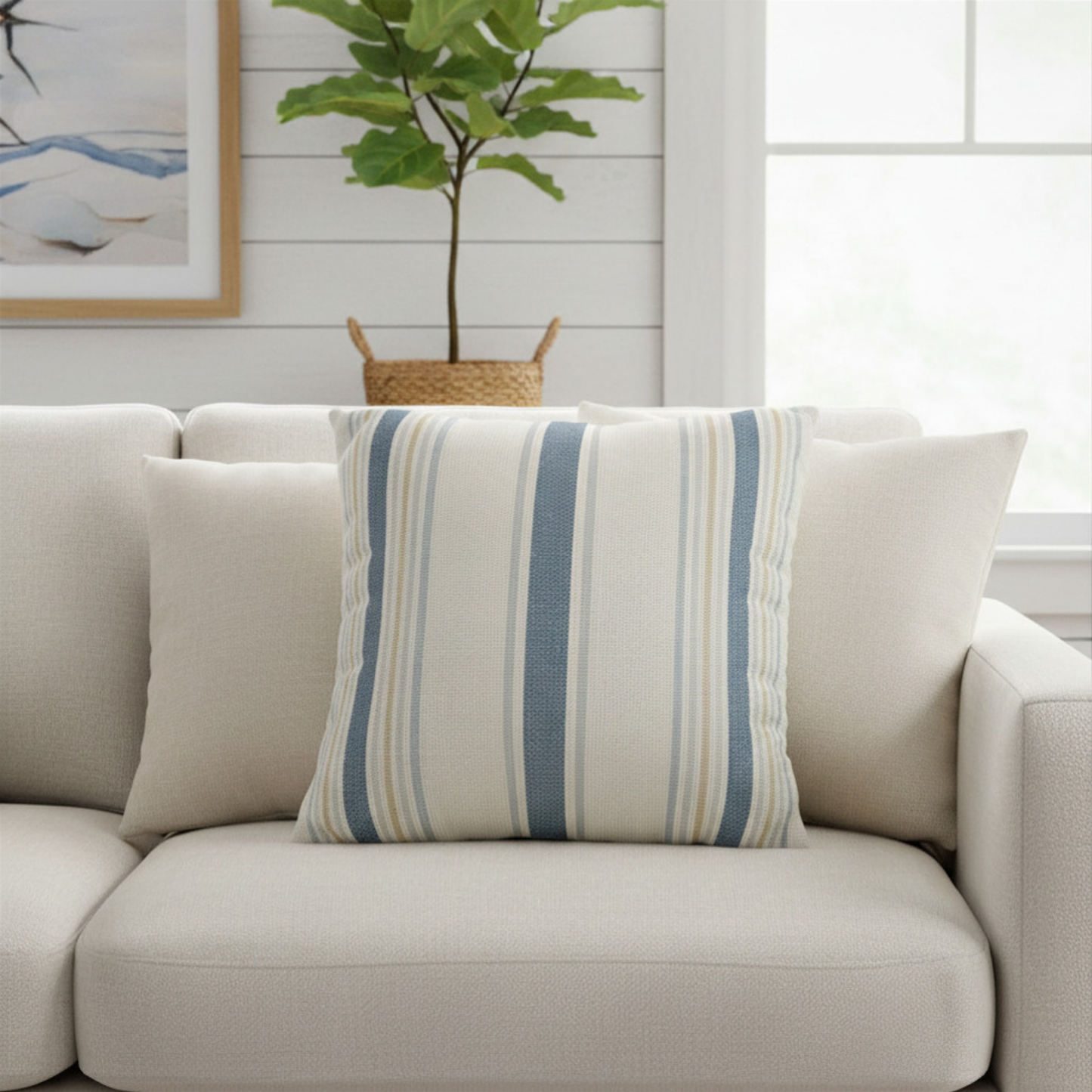 Nantucket Blue Stripe Throw Pillow Cover