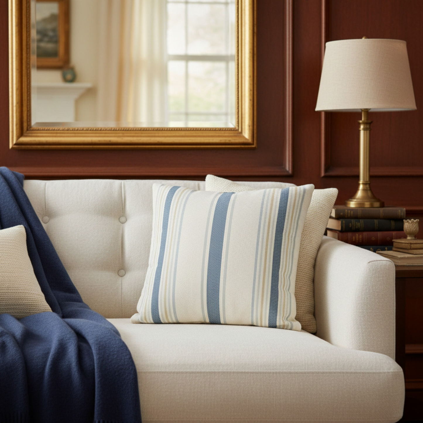 Nantucket Blue Stripe Throw Pillow Cover