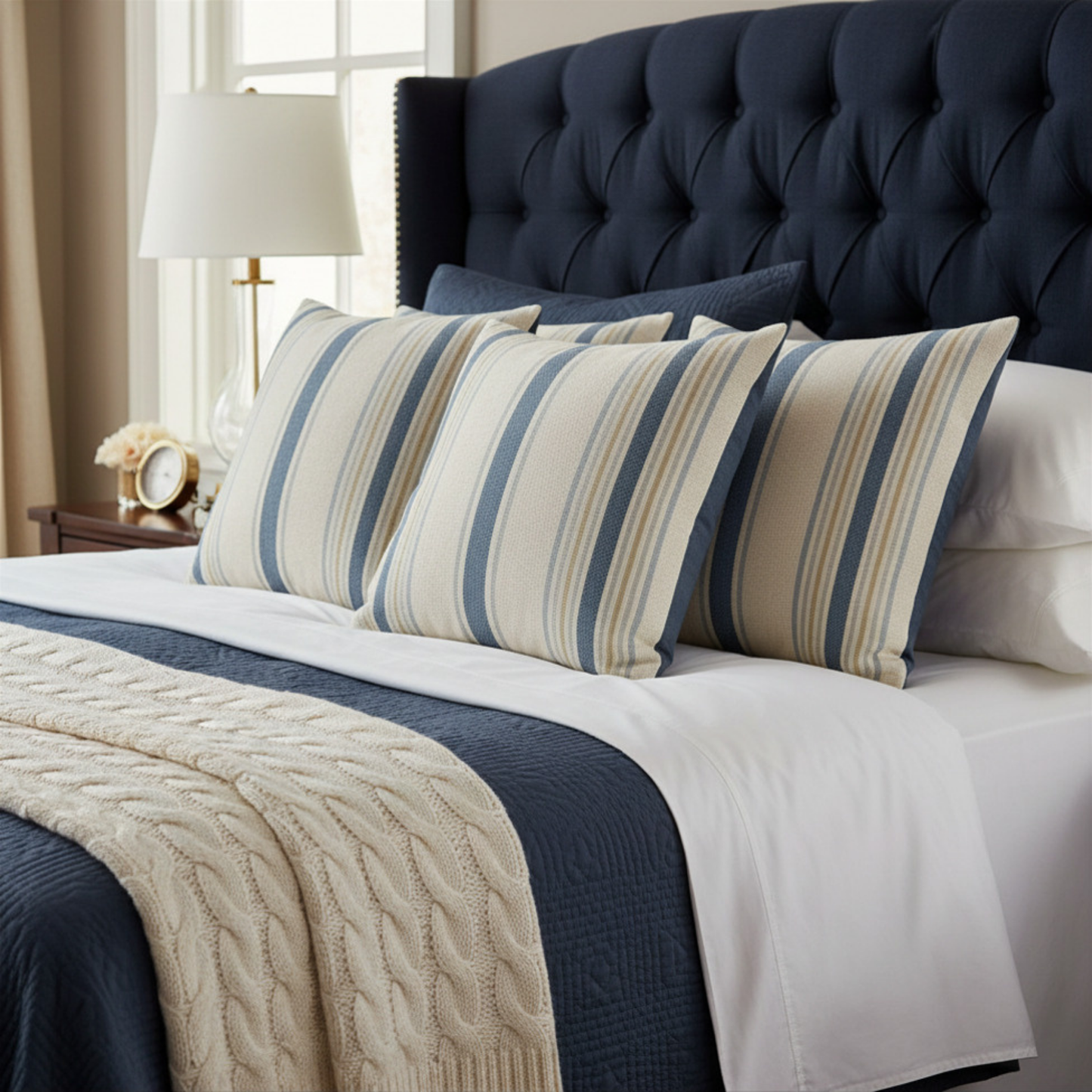 Nantucket Blue Stripe Throw Pillow Cover