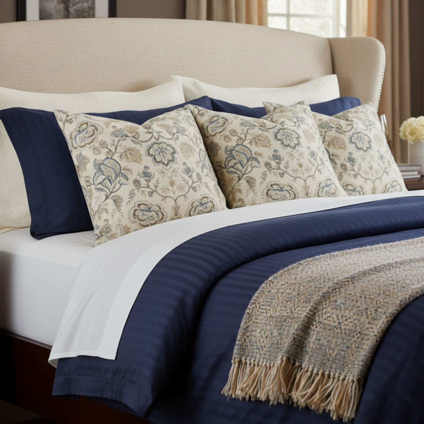 Timeless Coastal Equestrian Damask Pillow Cover