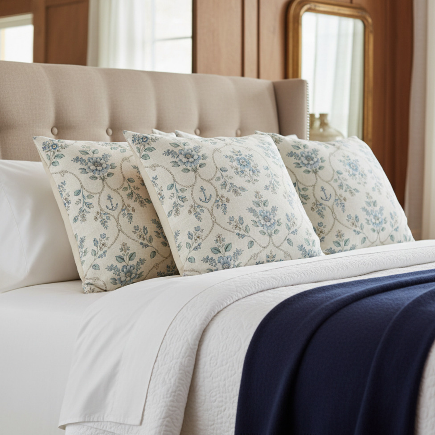 Coastal Equestrian Blue Toile Throw Pillow Cover