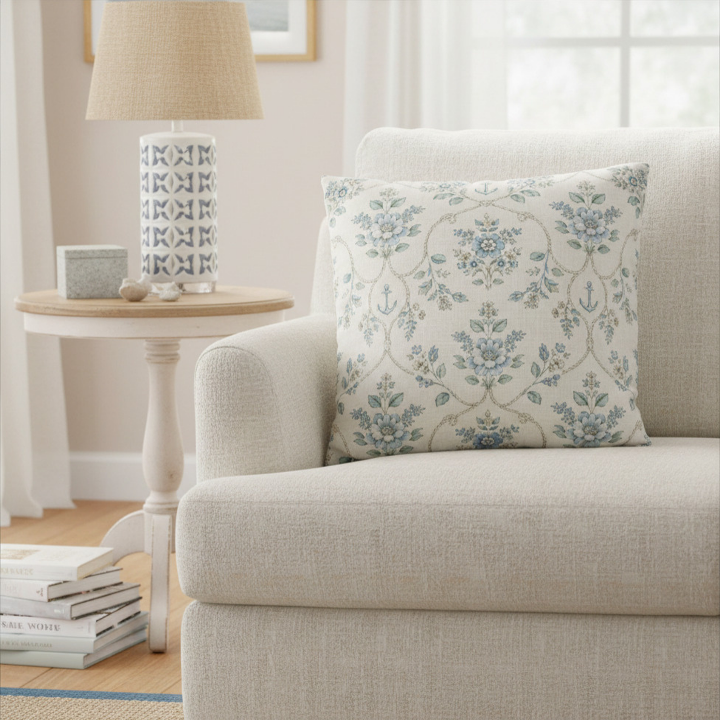 Coastal Equestrian Blue Toile Throw Pillow Cover