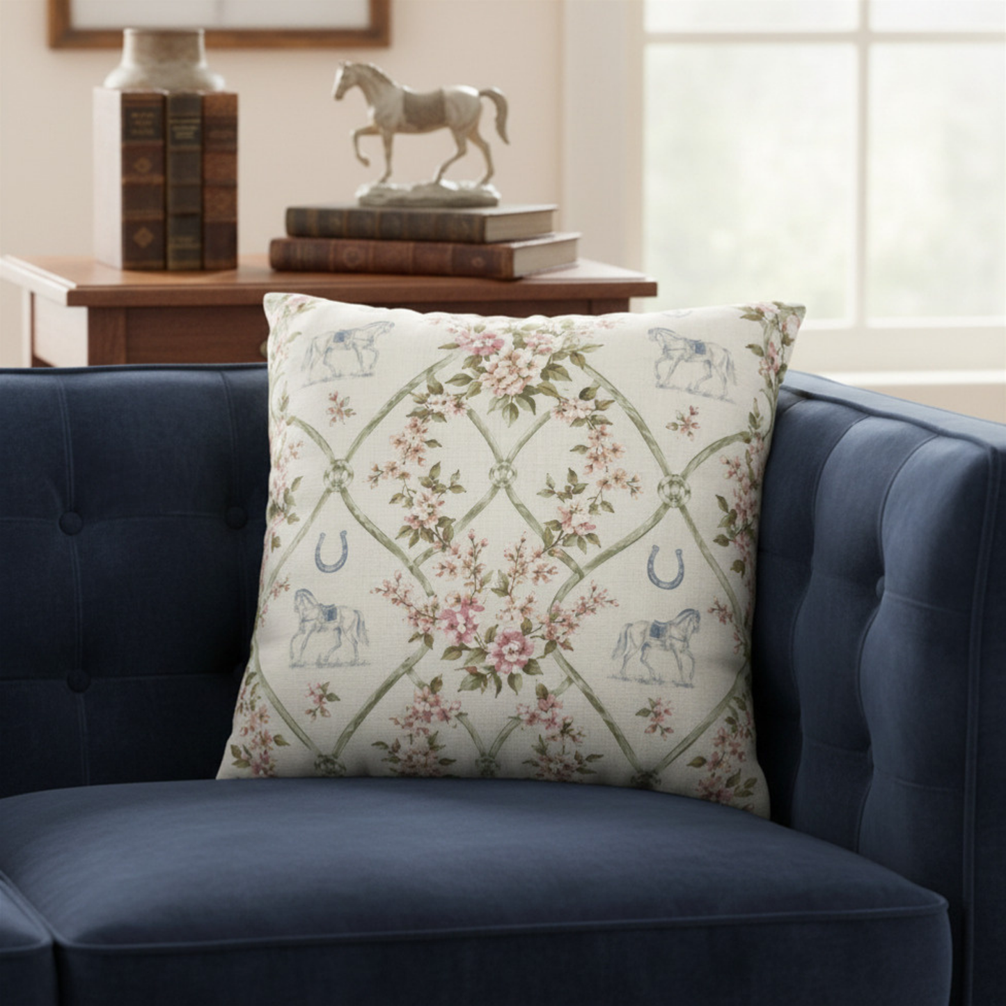 English Garden Coastal Equestrian Pillow Cover