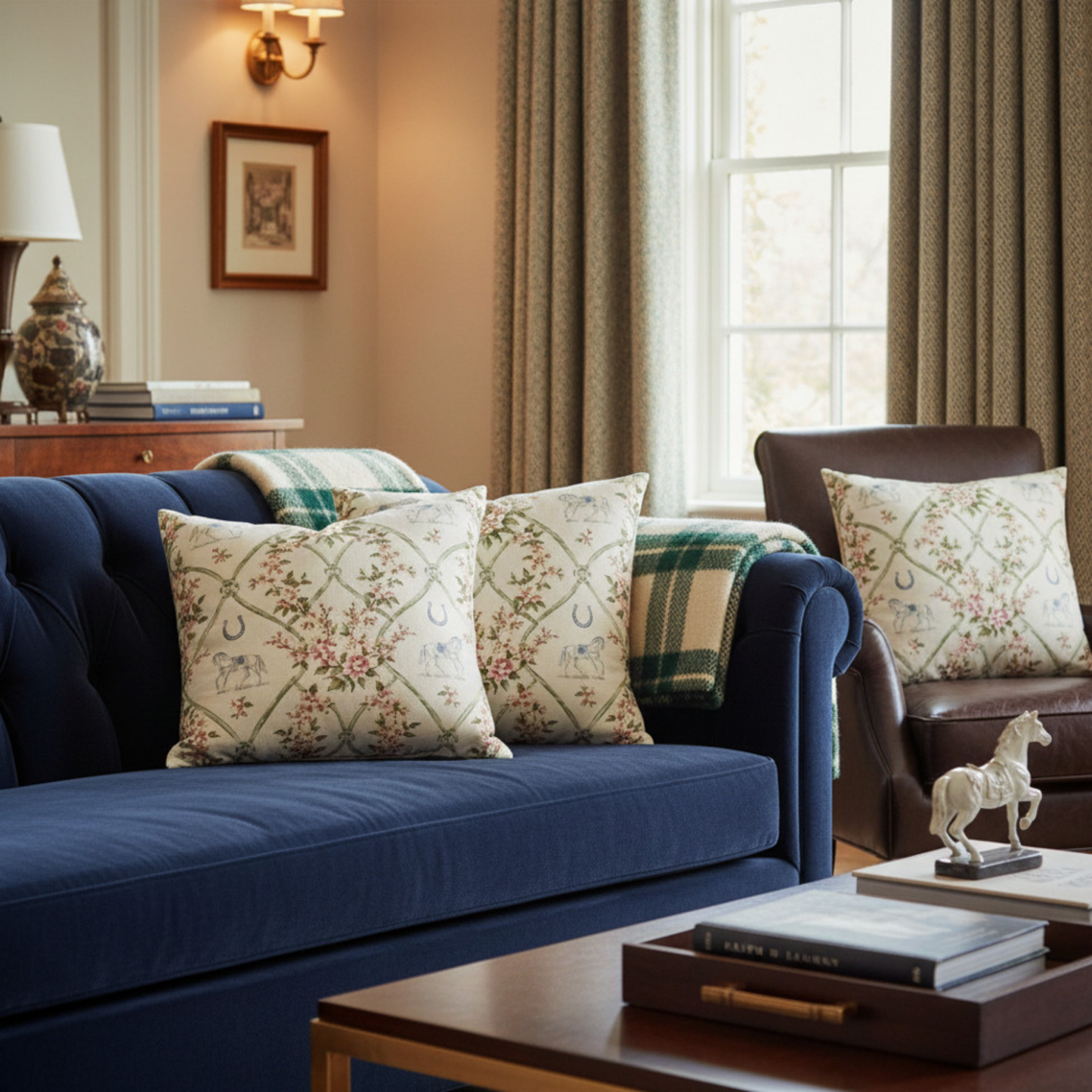 English Garden Coastal Equestrian Pillow Cover