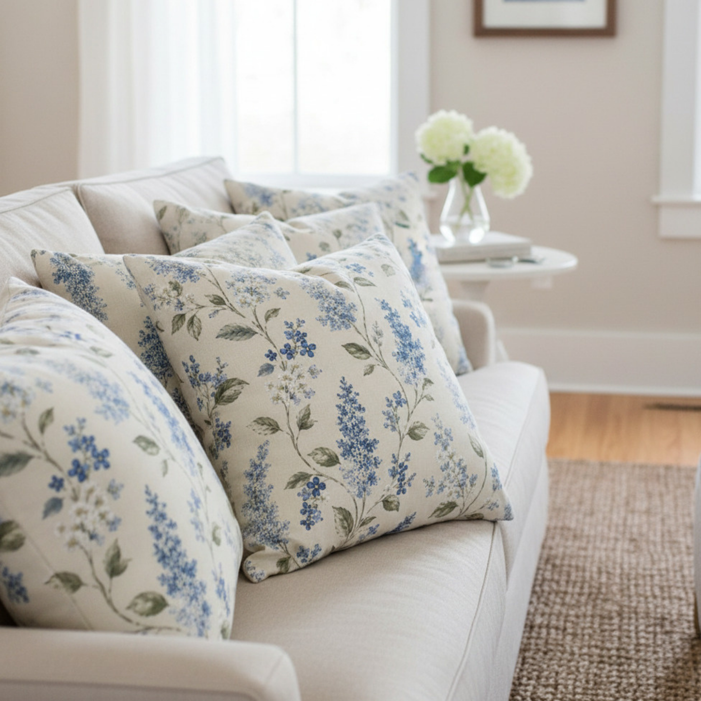 Hamptons Blue & Sage Botanical Pillow Cover