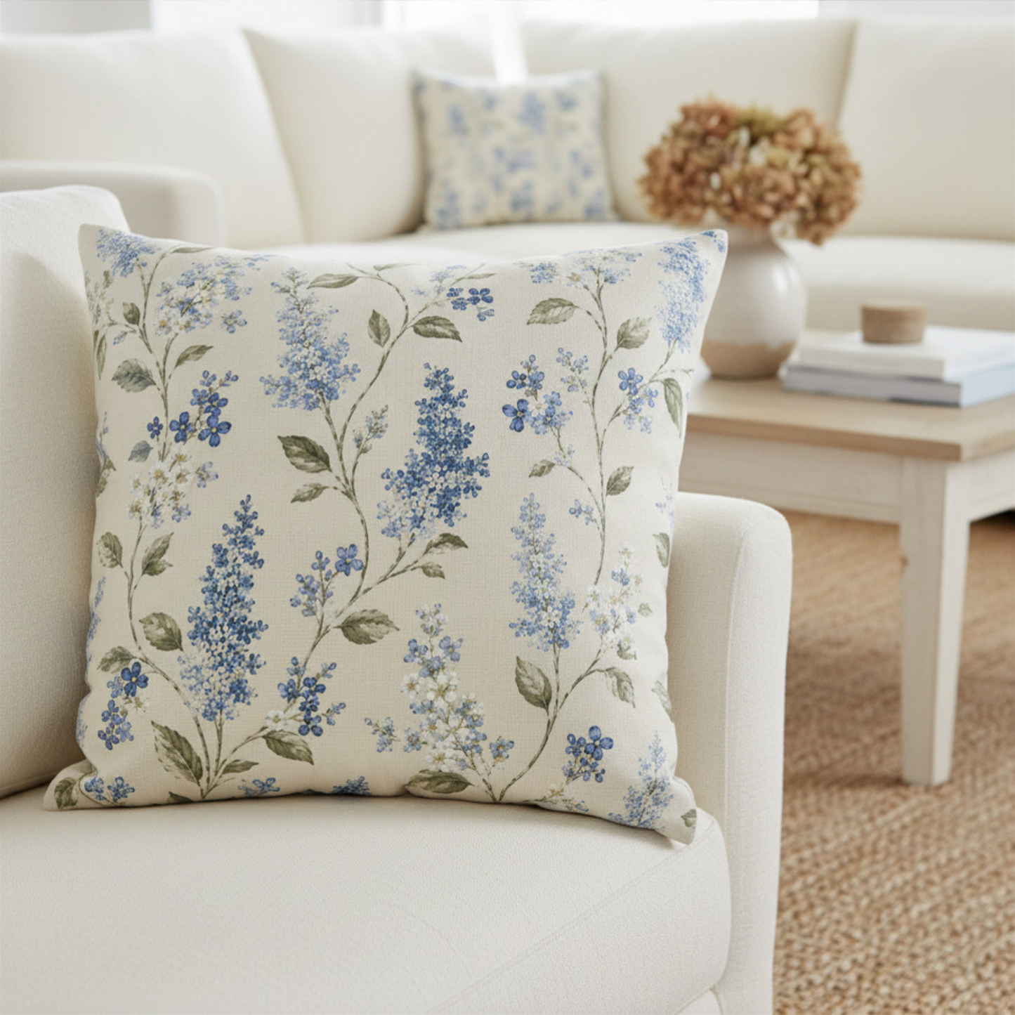 Hamptons Blue & Sage Botanical Pillow Cover