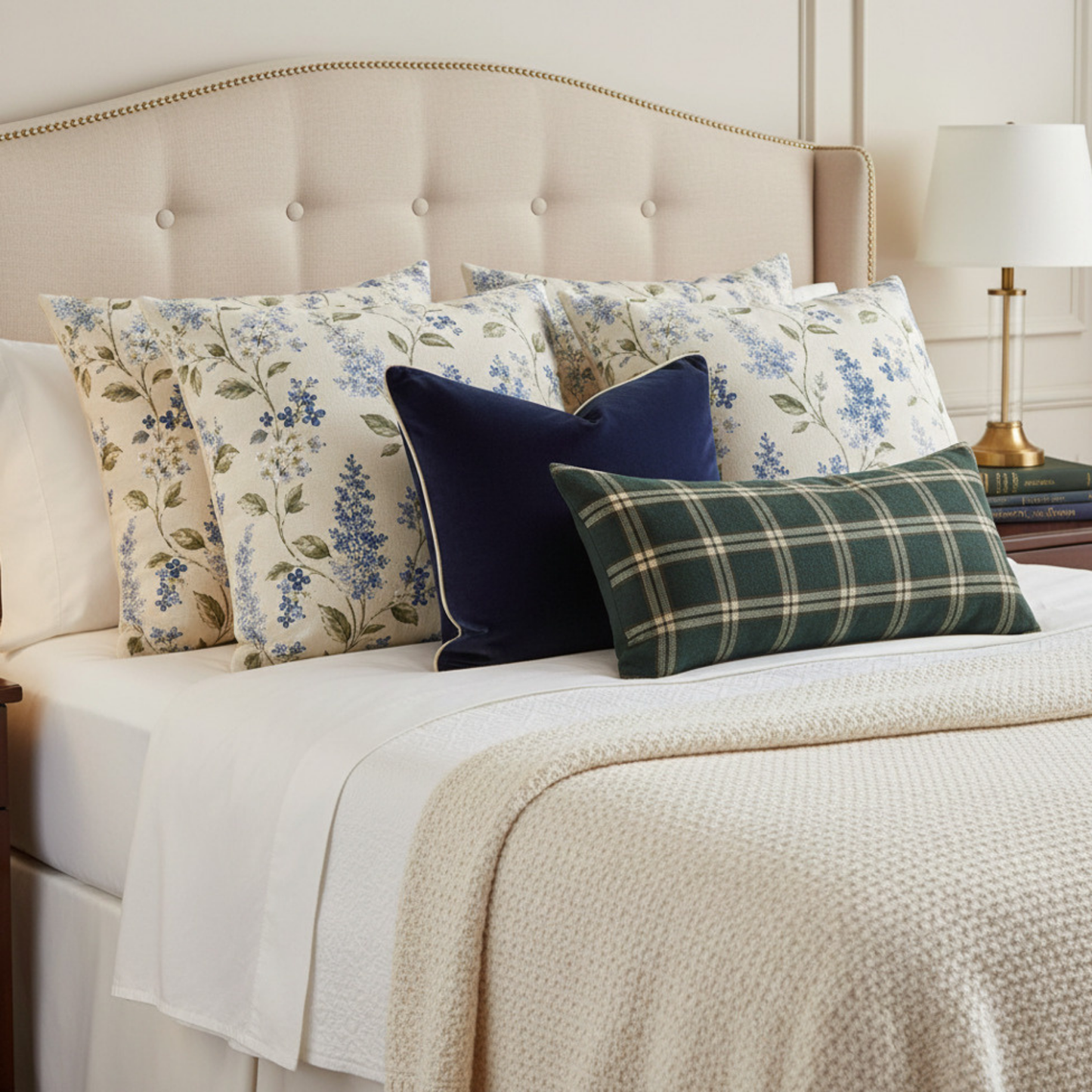Hamptons Blue & Sage Botanical Pillow Cover