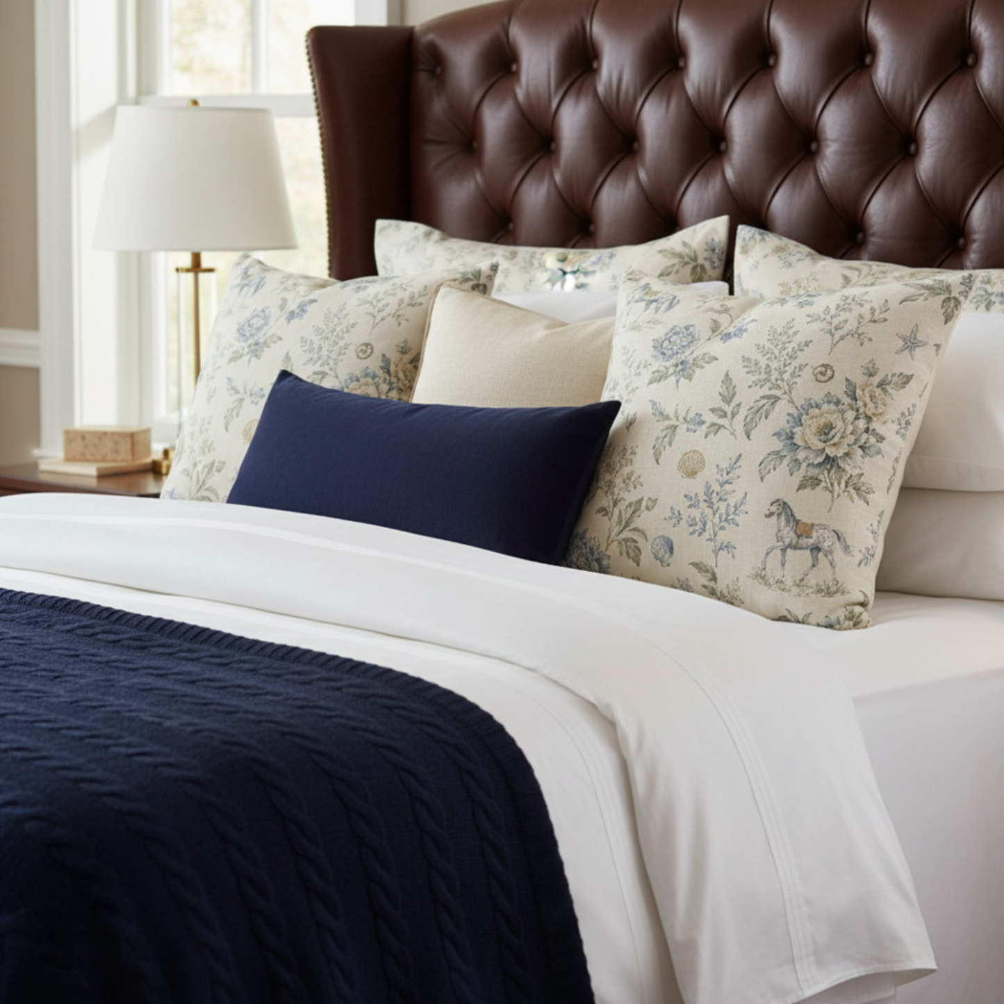 Blue & Sage Floral Coastal Equestrian Pillow Cover