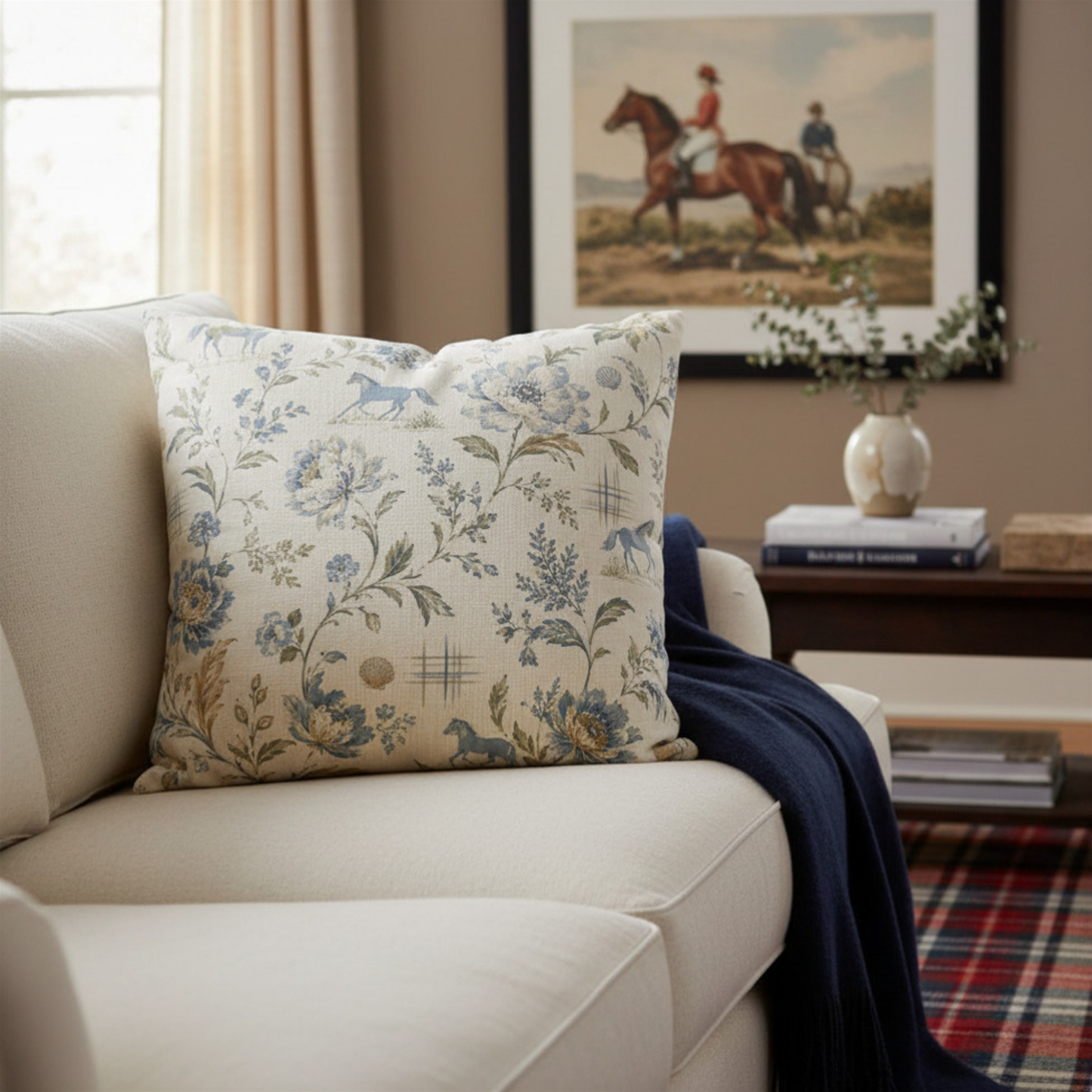 Heirloom Coastal Equestrian Throw Pillow Cover