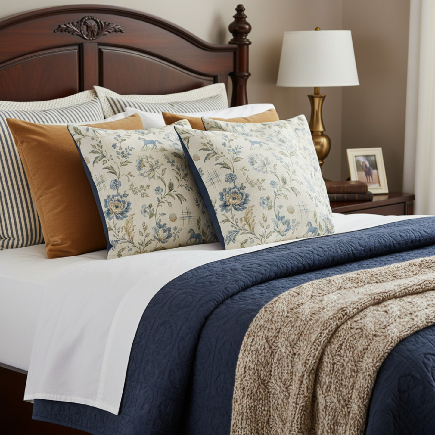 Heirloom Coastal Equestrian Throw Pillow Cover
