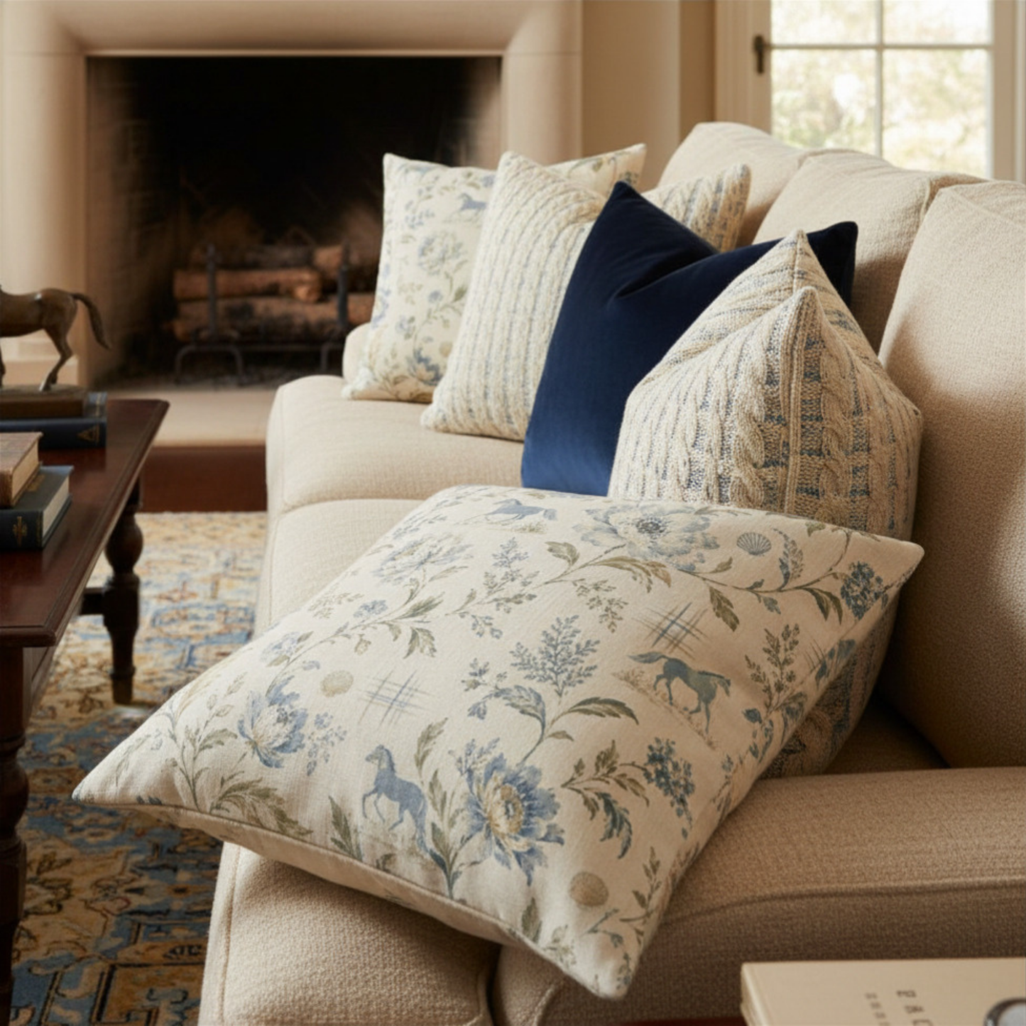 Heirloom Coastal Equestrian Throw Pillow Cover