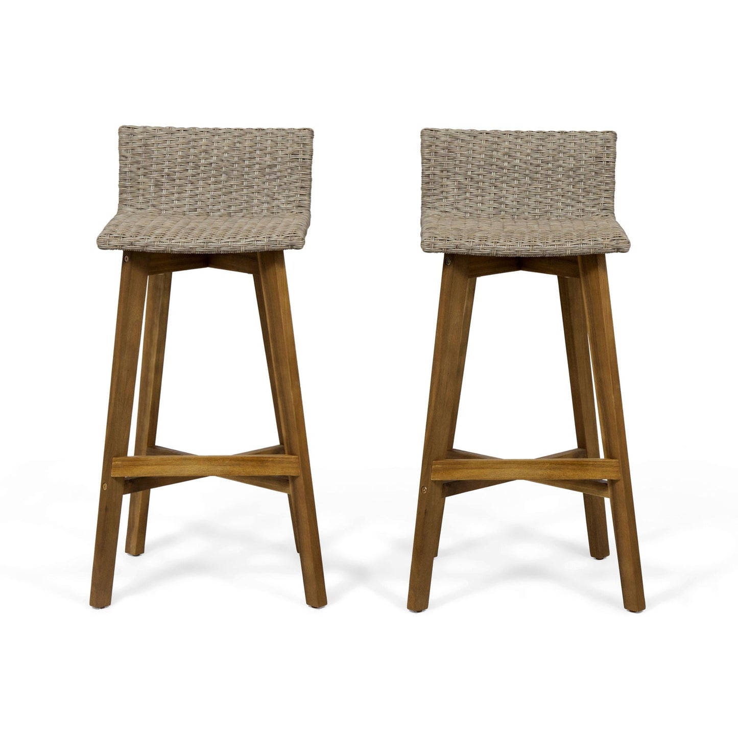 Equinox - Outdoor Barstool With Rattan Wicker Top And X Stretcher Frame (Set of 2)