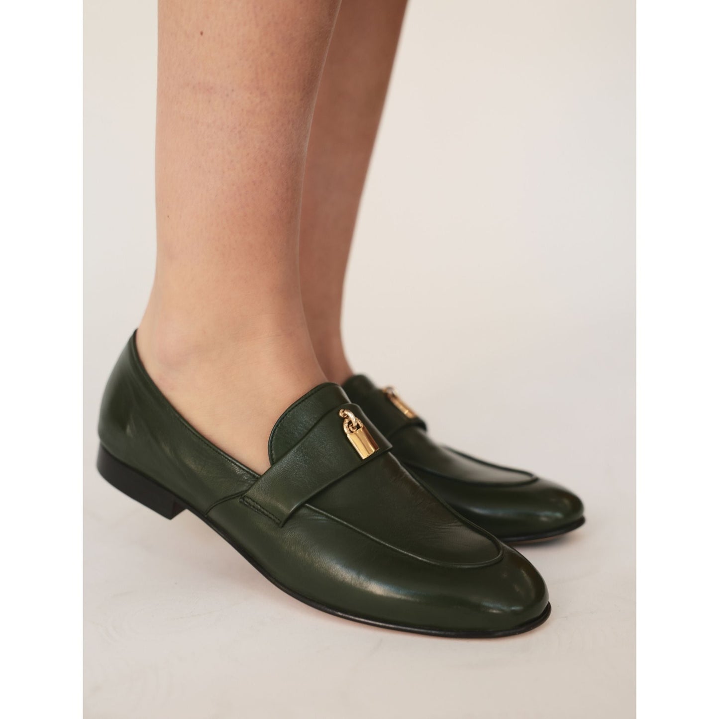 White Leather Lock Flat Loafer