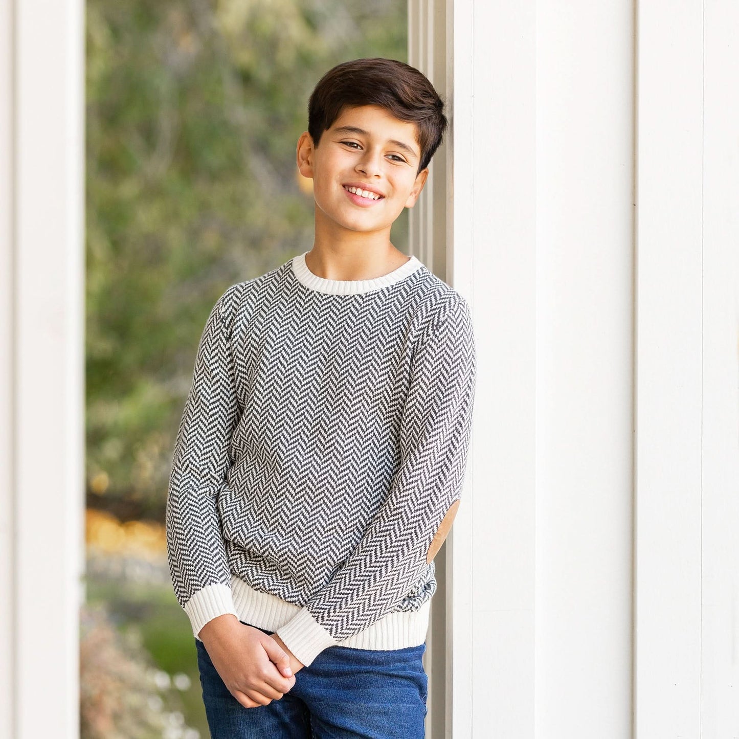 Crewneck Pullover Organic Sweater with Elbow Patches - Baby