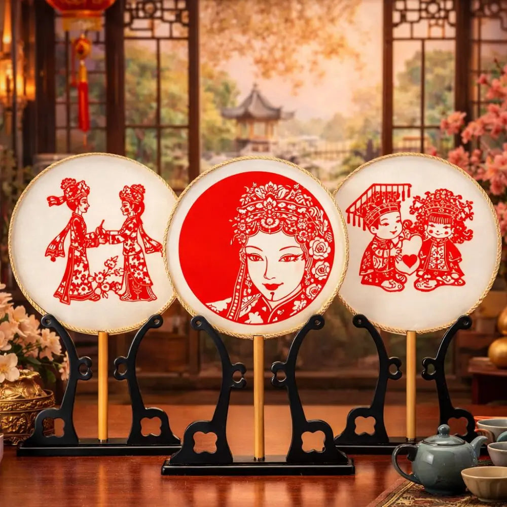 Chinese Paper-Cut Bamboo Silk Handheld Fan with Tassel