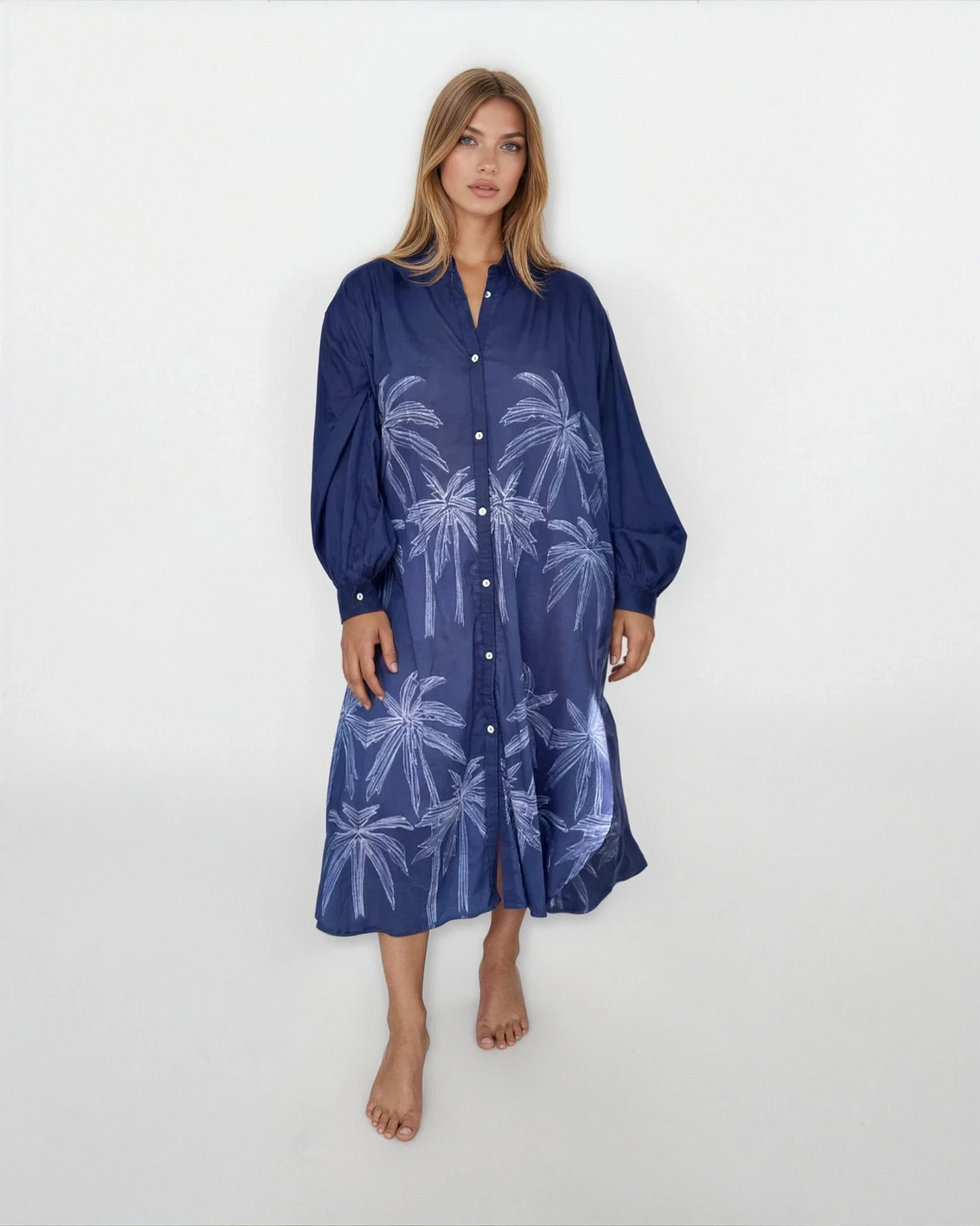 Luna Maxi Shirt Dress - Navy Palm Shibori