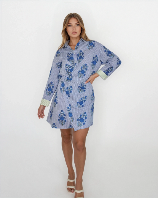 Manna Wrap Dress in Navy Block Stripe