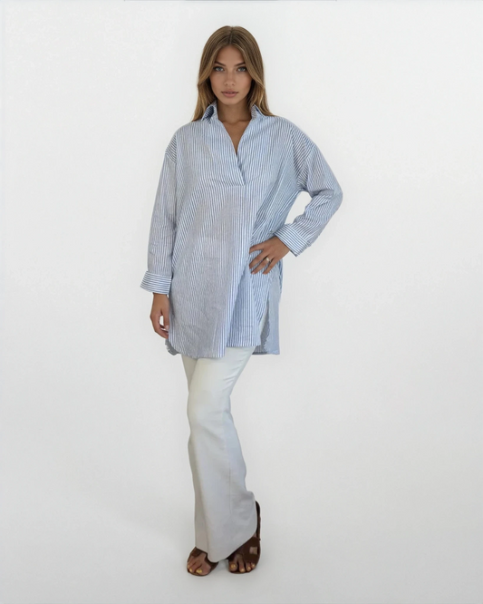 Prim Collared Top - Blue Stripe