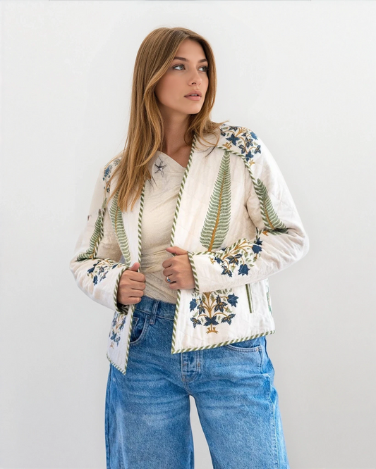 Fallon Quilted Reversible Jacket in Navy Victorian