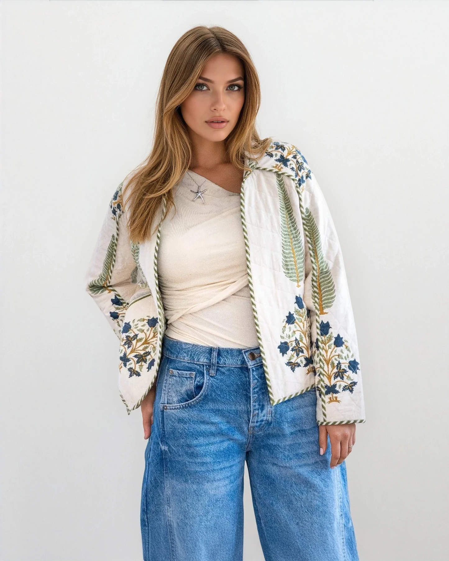 Fallon Quilted Reversible Jacket in Navy Victorian