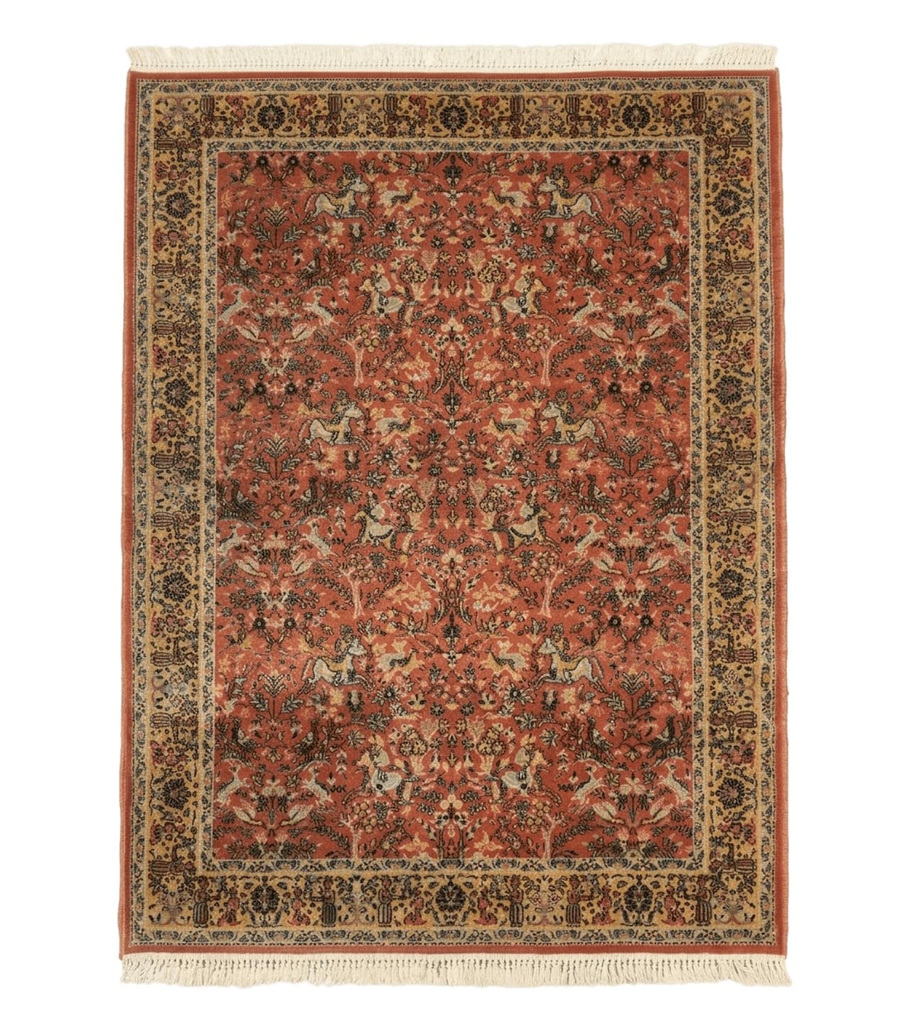 The Sporting Estate Antique Belgian Hunting Scene Rug — Red-Orange & Teal
