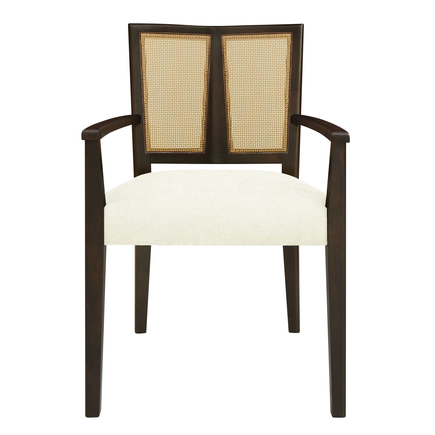 Mid Century Modern Arm Dining Chair Set with Rattan Backrest