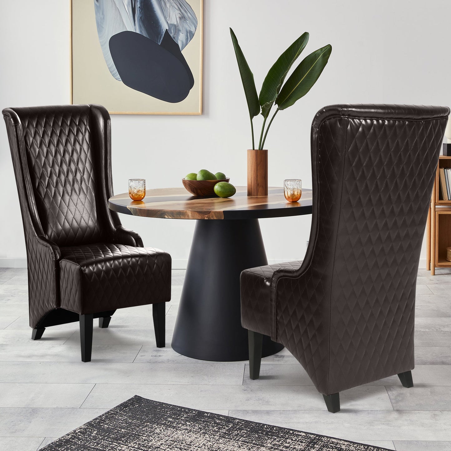 Accent Chair Wingback PU Leather Dark Brown High-Back Birch Legs 220 LB