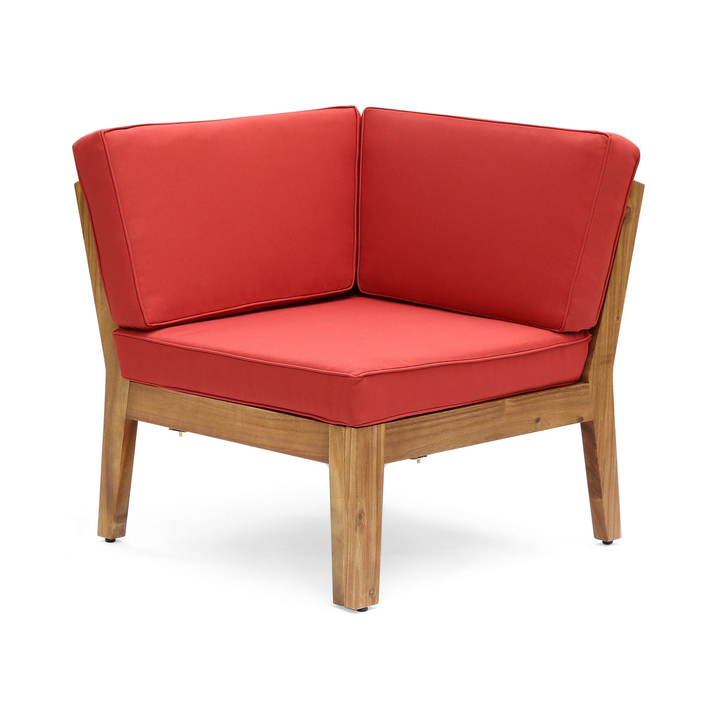Sofa Sectional Outdoor Curved Acacia Wood Teak Finish Red Cushions 8seater