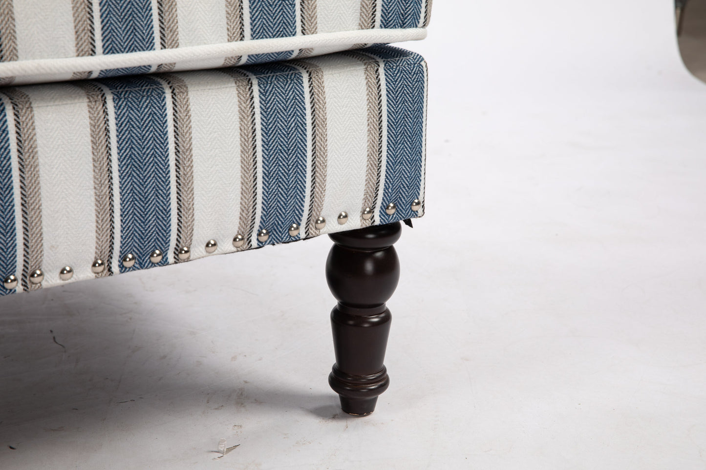 Accent Chair Vintage Blue White Stripe Linen Nailhead Trim