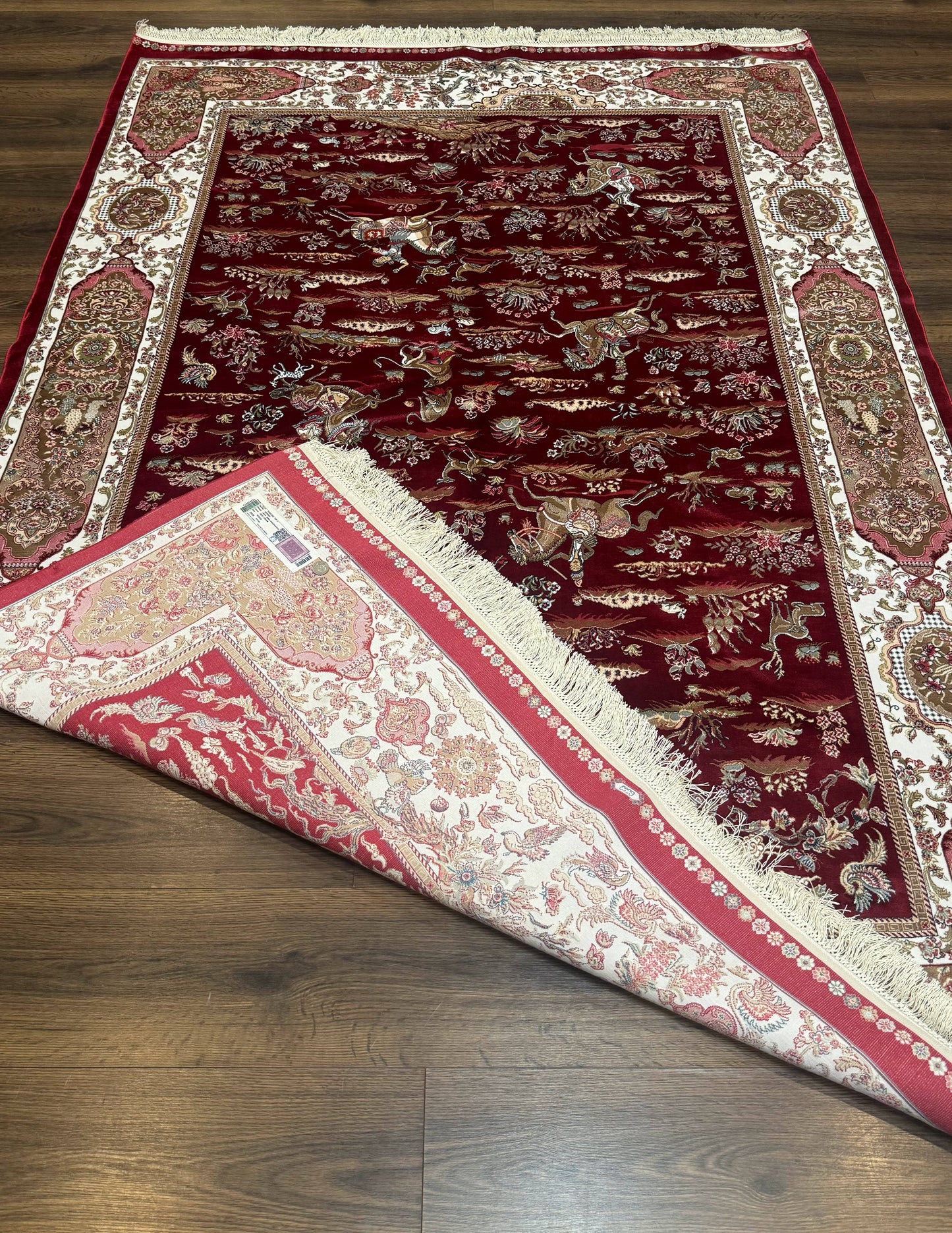 The Sporting Estate Red & Ivory Hunting Scene Rug — 5' × 7'6"