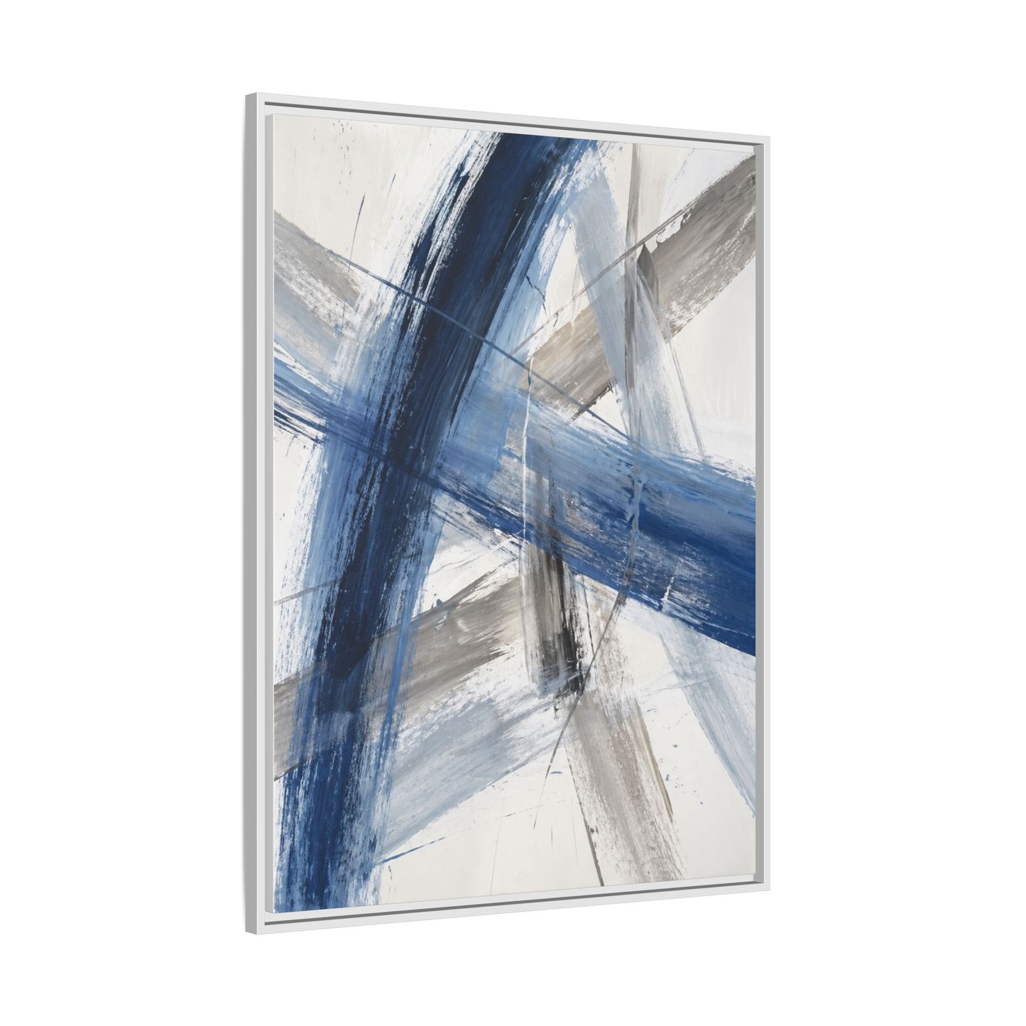 Blue and Gray Abstract Brushstrokes Matte Canvas Framed | Modern Wall Art 30"x40" | Vivian Hill, Bay & Bridle