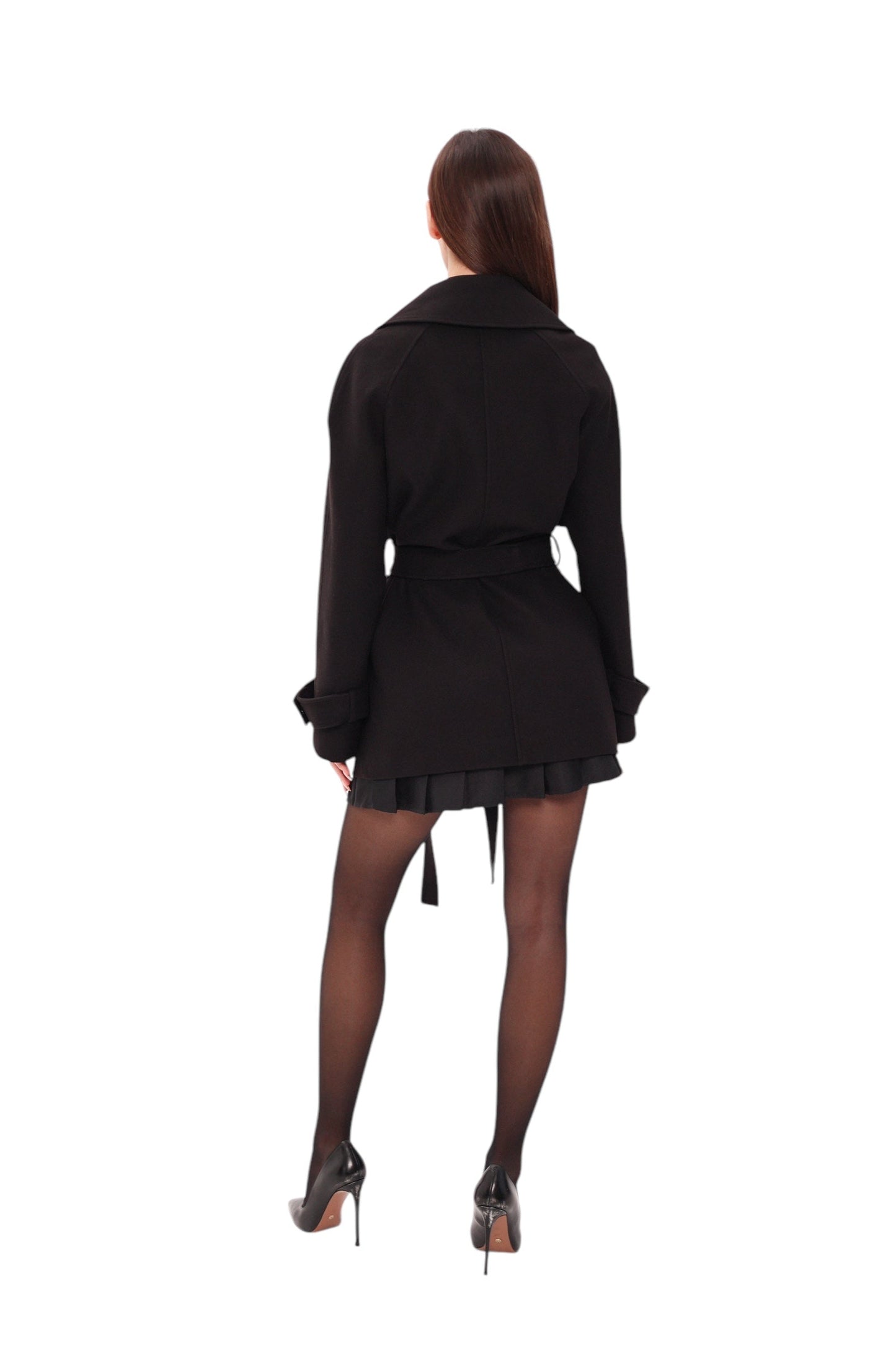 Karina Midi Cashmere Wool Blend Coat In Black