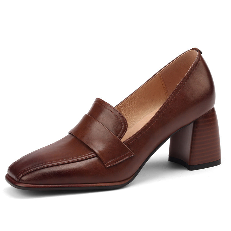 Retro Brown Chunky Heel Pumps