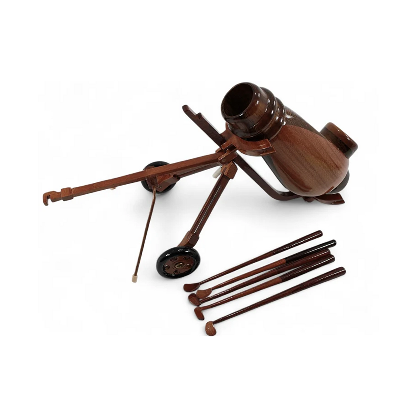Mahogany Wood Golf Bag and Clubs Caddy Set Desktop Model